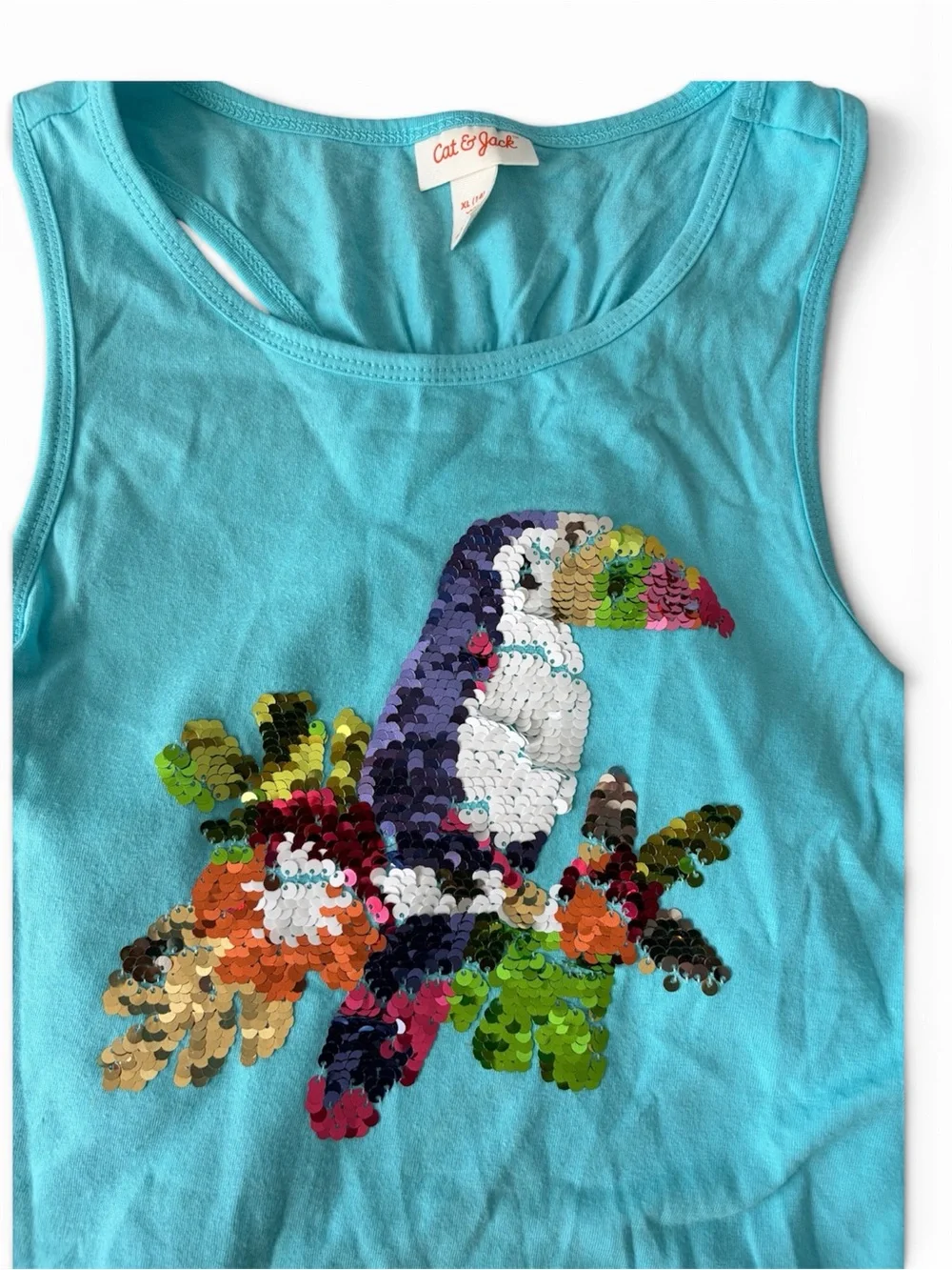 Cat & Jack Turquoise Sequin Toucan Tank Top Girls 14